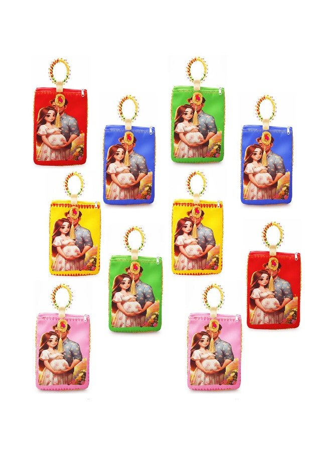 TAVASYA Traditional Potli Gift Bags with Zip & Bangle Handle - Pack of 10 - Baby Shower Design| Return Gift Bags for Weddings, Pooja, Baby Shower, Housewarming, Festivals & Functions - Image 1